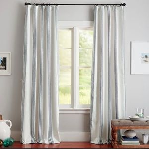 2 Pottery Barn Riviera Stripe Charcoal and Cream Curtains